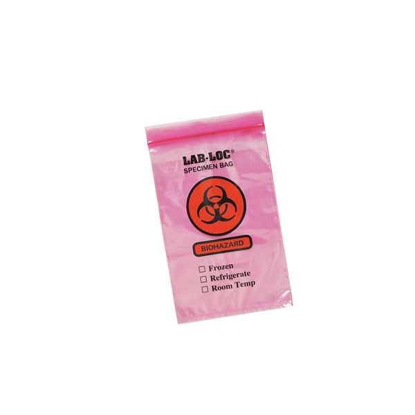 Zoro Select Specimen Transfer Bag, 9 In. L, PK1000, Color: Red - LAB20609RE