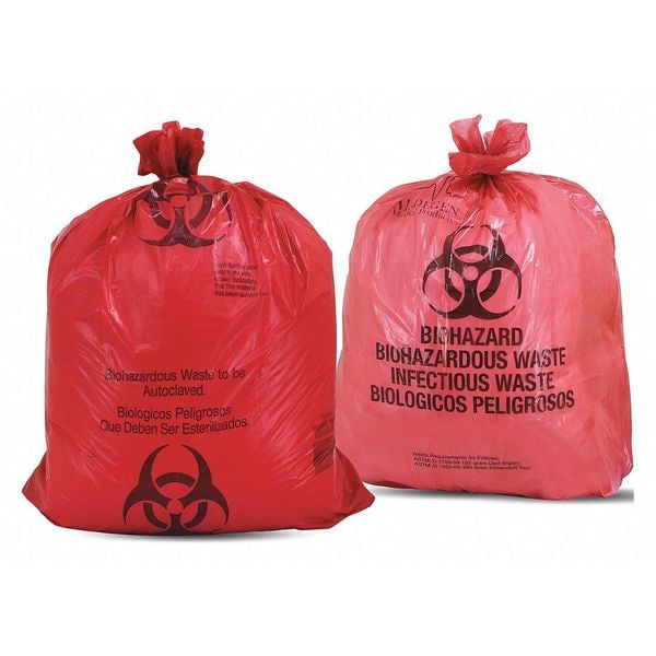 Medegen Medical Products Biohazard Bag, 38x45", 3mL, Red, PK100 - 169