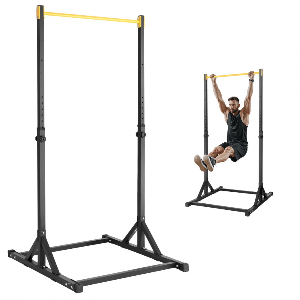 VEVOR Power Tower Pull Up Bar Station, Multi-Function Dip Station with 8-Level Adjustable Height, Heavy Duty Strength Training Fitness Equipment for Home Gym Workout, 330LBS Loading, Black & Yellow - DGYTXSJKDJGDK356AV0