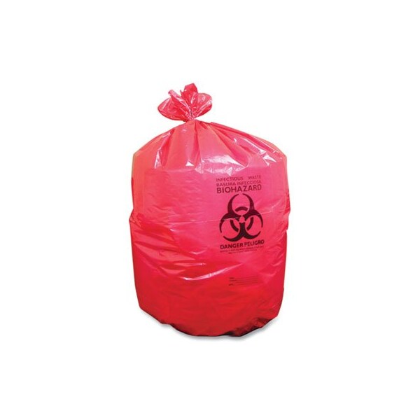 Coastwide BIOHAZARD CAN LINERS, 33 GAL, 33 X 39, RED, 150PK - 342592