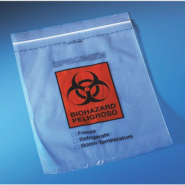 Globe Scientific Specimen Bag, Ziplock, 8 x 10", PK1000 - 4926