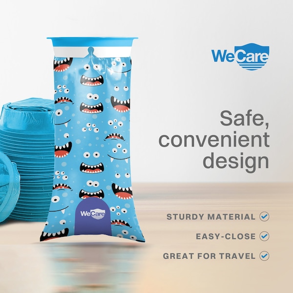Wecare Kids Emesis Bags For Nausea and Motion Sickness, Individually Wrapped, 20 Pack, Monster Print, 20PK - WMN100189