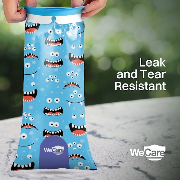 Wecare Kids Emesis Bags For Nausea and Motion Sickness, Individually Wrapped, 20 Pack, Monster Print, 20PK - WMN100189