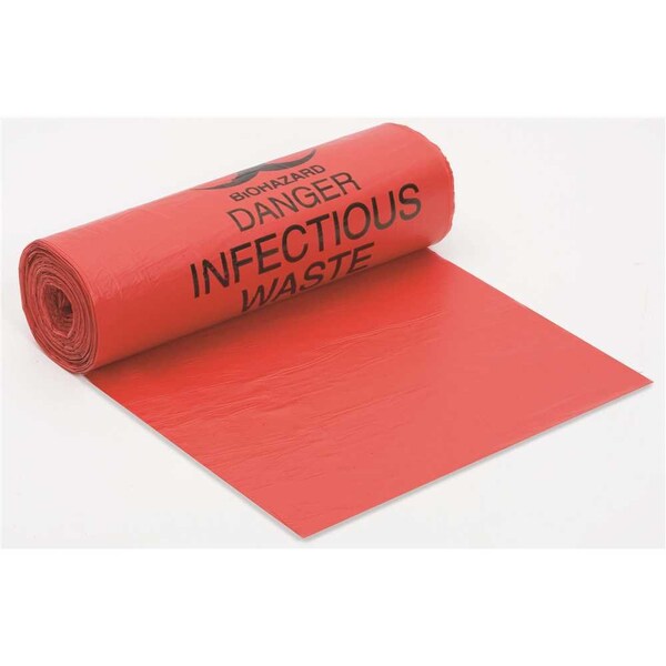 Berry Plastics 38 in. x 58 in. 60 Gal. 1.25 mil Size Red Biohazard Bag, 5PK - HSP3858HPR