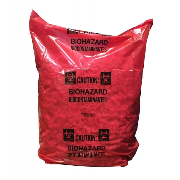 Associated Bag Poly Bag Printed w/ BioHazard Symbol, Red, 24x24, 50/pk, 50PK - 246106