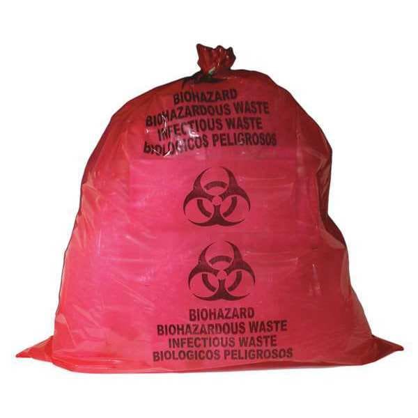 Zoro Select Biohazard Bags, 55 gal., Red, PK100 - MBWB142125