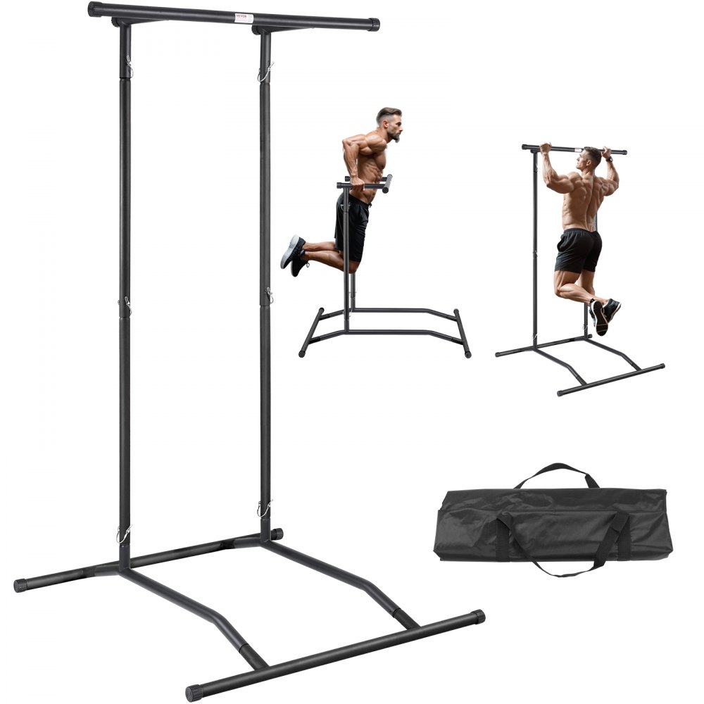 VEVOR Power Tower Dip Station, 2-Level Height Adjustable Pull Up Bar Stand, Multi-Function Strength Training Workout Equipment, Home Gym Fitness Dip Bar Station, 220LBS Weight Capacity, Black - DGYTXSJDGBKDEVQWTV0