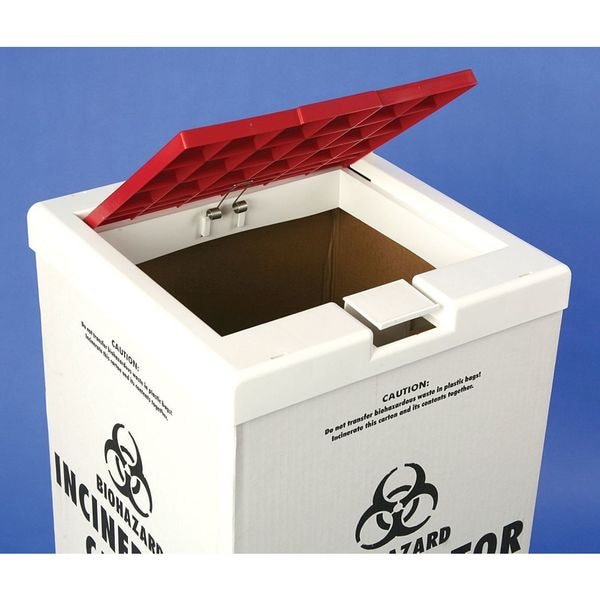 Sp Scienceware 48 gal Flat Trash Can Lid, 12 1/2 in W/Dia, Red, polypropylene, 1 Openings - F13204-0000