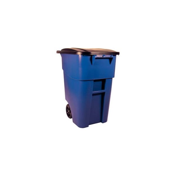 Rubbermaid Commercial Rubbermaid 9W27 Brute Rollout 50 Gallon Large Mobile Container- Blue with Lid - FG9W2700BLUE