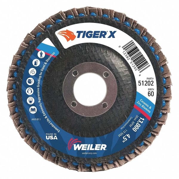 Weiler Disco de Solapa, 4-1/2 pulgadas x 60 granos, 13000 RPM - 98902