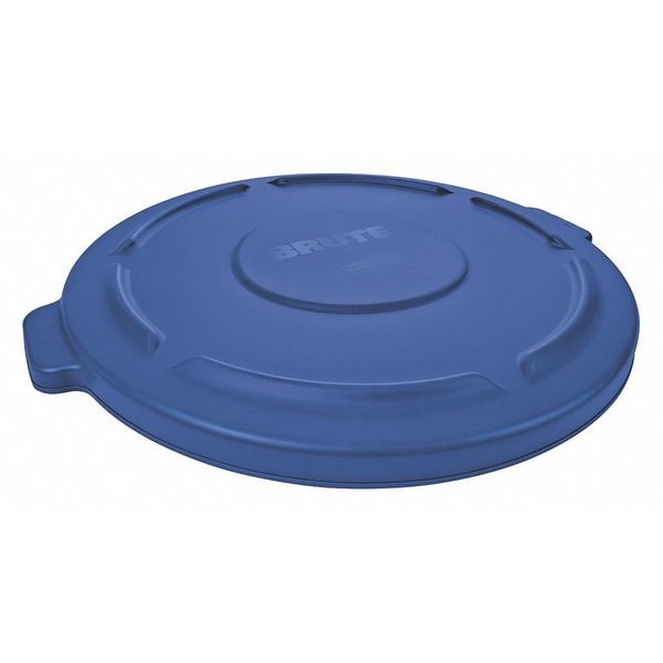 Tough Guy 32 gal Flat Trash Can Top, 22 1/4 in W/Dia, Blue, Plastic, 0 Openings - 54JJ58