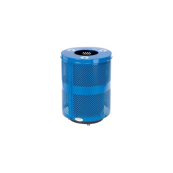 Global Equipment Outdoor Perforated Steel Recycling Can With Flat Lid   Base, 36 Gallon, Blue - 261925RBLD