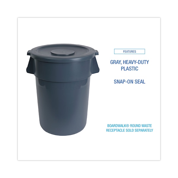 Boardwalk 32 Gal Flat-Top Lid Waste Receptacle Lids, Gray, Plastic - 1868182
