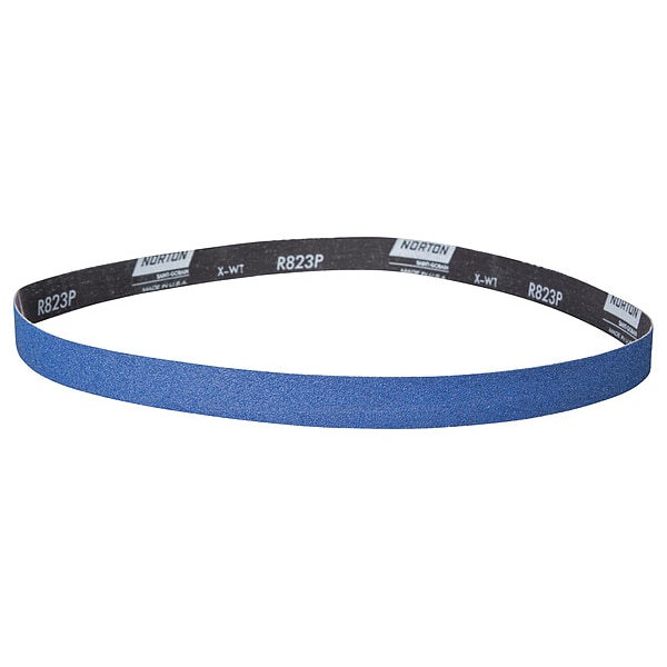 Norton Abrasives Sanding Belt, Recubierta, 1 pulgada de ancho, 42 pulgadas de largo, 120 Granos, Medio, Alúmina de circonio, BlueFire R823P, Azul - 78072728590
