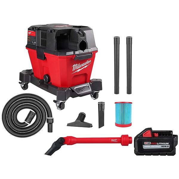 Milwaukee Tool M18 9GAL Vac + XC6.0 Battery + AIR-TIP - 0910-20, 48-11-1865, 49-90-2031