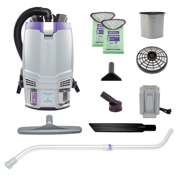 Proteam GoFit 6 Cordless 8Ah, 6 qt. Backpack Vacuum w/ Xover Performance Telescoping Wand Tool Kit - 107795