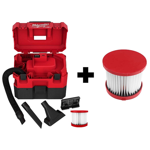 Milwaukee Tool M12 FUEL 1.6 Gallon Vacuum, HEPA Filter - 0960-20, 49-90-1900