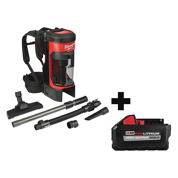 Milwaukee Tool Cordless Backpack Vacuum, Dry Pickup - 0885-20, 48-11-1880