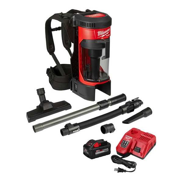 Milwaukee Tool M18 FUEL Cordless Backpack Kit, 3-in-1, Bagless 1 gal Cap, 55 cfm, 15.2 lb Wt, 76 dB Sound Level - 0885-21HD