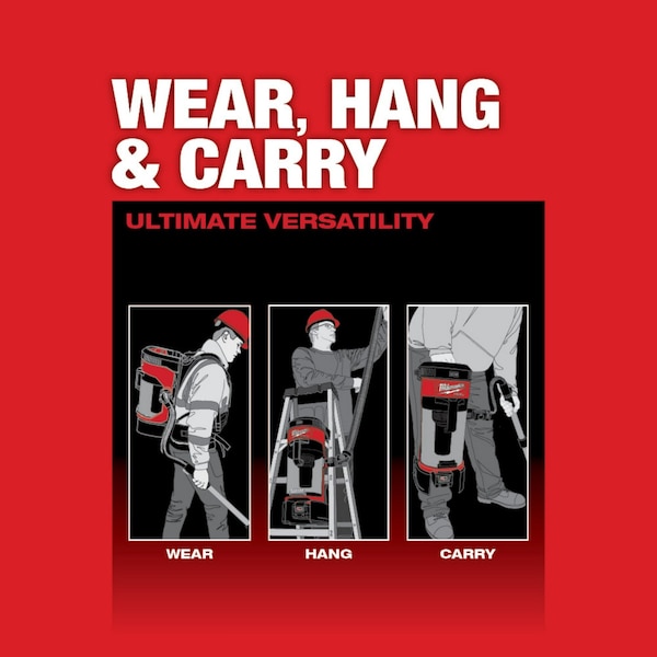 Milwaukee Tool M18 FUEL Cordless Backpack Kit, 3-in-1, Bagless 1 gal Cap, 55 cfm, 15.2 lb Wt, 76 dB Sound Level - 0885-21HD