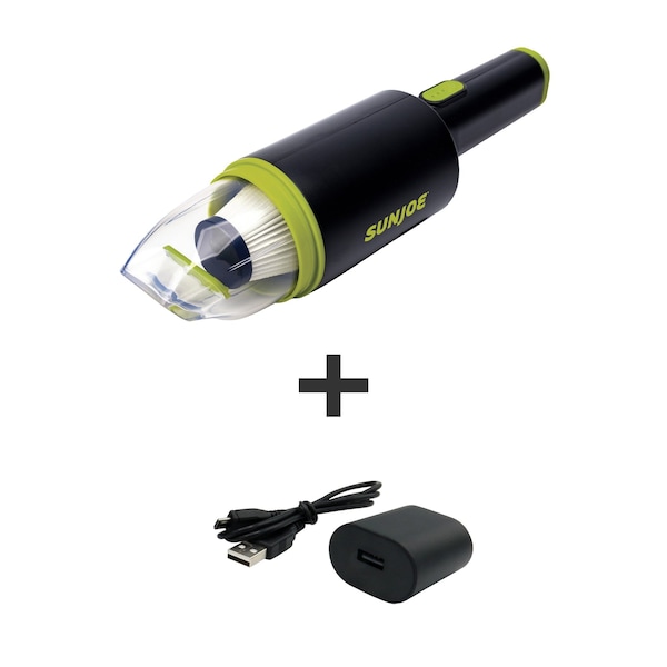Sun Joe Cordless 8V Handheld Auto Vac w/ HEPA Filter, USB Charger w/L-iON Battery - AJV1000