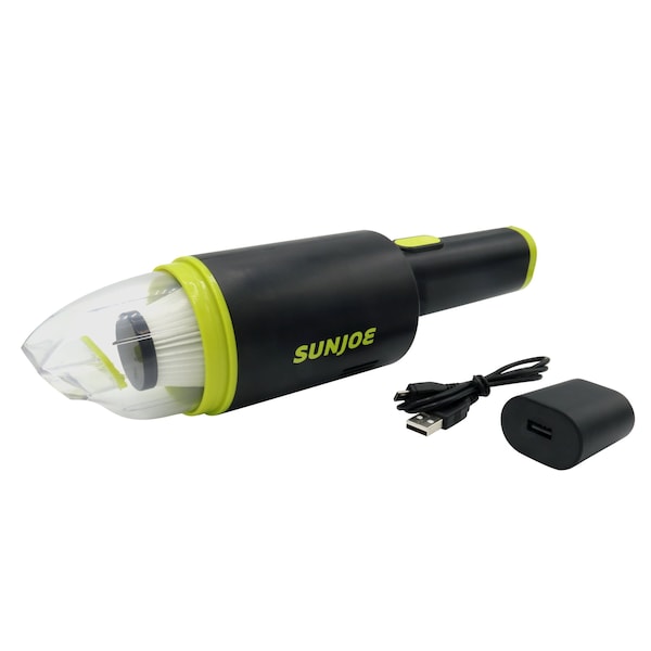 Sun Joe Cordless 8V Handheld Auto Vac w/ HEPA Filter, USB Charger w/L-iON Battery - AJV1000
