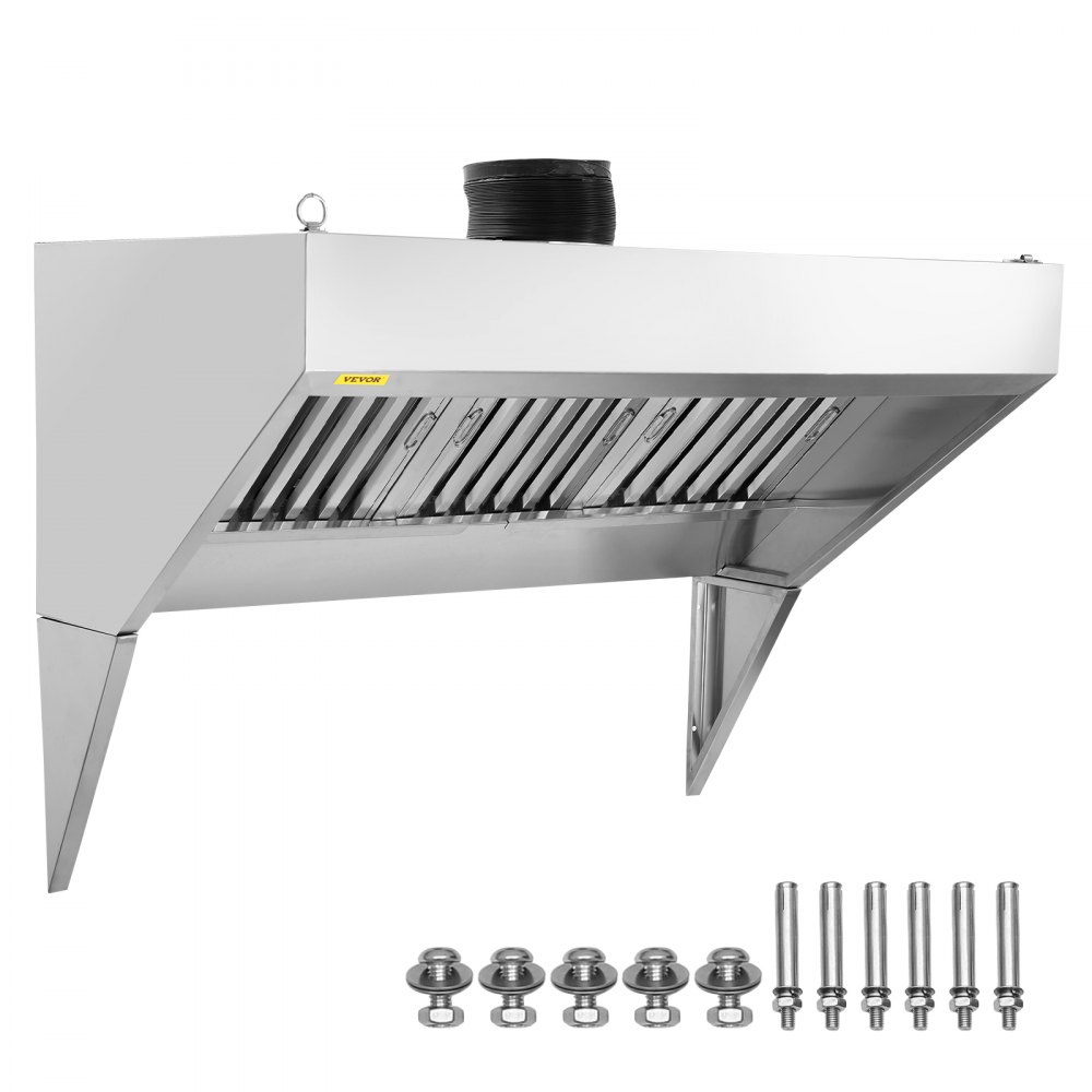 VEVOR Commercial Exhaust Hood, 6FT Food Truck Hood Exhaust, 201 Stainless Steel Concession Trailer Hood with 3 Detachable U-shaped Grid Oil Filter Mesh, Rust Resistant Vent Hood for Kitchen Restaurant - SYPYZYC6050HP1LD2V0