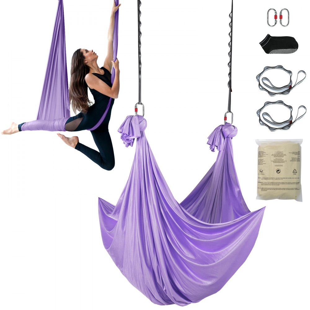 VEVOR Aerial Yoga Hammock & Swing, 4.4 Yards, Yoga Starter Kit with 100gsm Nylon Fabric, Full Rigging Hardware and Easy Set-up Guide, Antigravity Flying for All Levels Fitness Bodybuilding, Purple - DCK4X28MQZSCOPF54V0