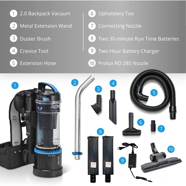 Prolux 2.0 Cordless Bagless Backpack Vacuum with 1 hour Lithium Ion Battery - 19PROLUX2.0C