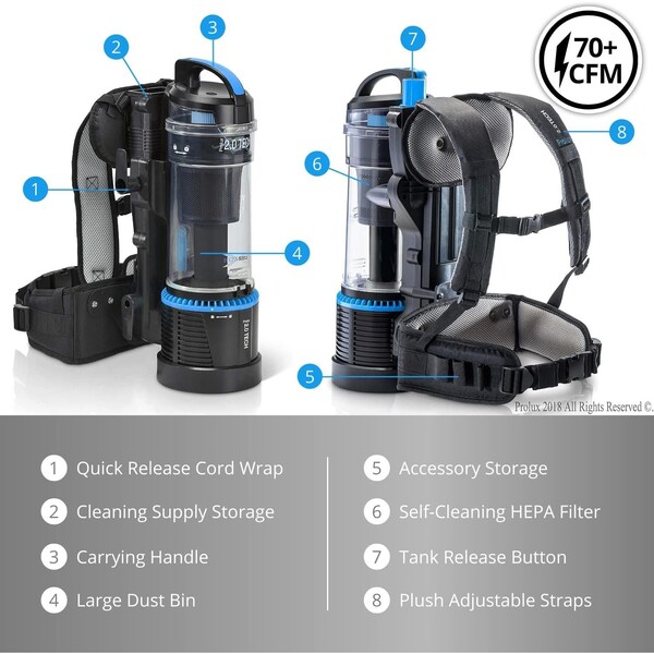 Prolux 2.0 Cordless Bagless Backpack Vacuum with 1 hour Lithium Ion Battery - 19PROLUX2.0C
