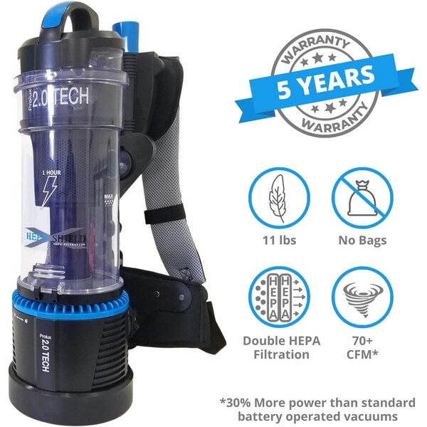 Prolux 2.0 Cordless Bagless Backpack Vacuum with 1 hour Lithium Ion Battery - 19PROLUX2.0C