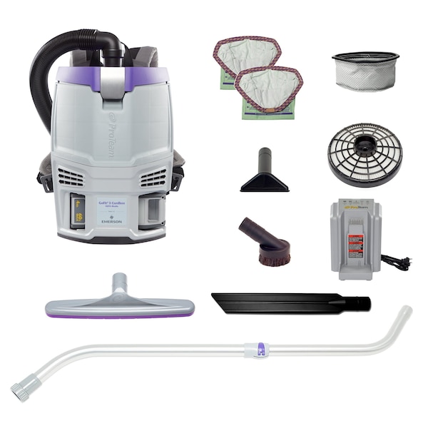 Proteam GoFit 3 Cordless 4Ah, 3 qt. Backpack Vacuum w/ Xover Multi-Surface Telescoping Wand Tool Kit - 107774