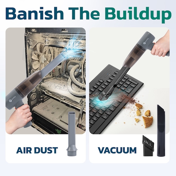 Purely Wireless Vacuum Cleaner & Electric Air Duster for Keyboard, Desktop, and Computer - Gray - C215