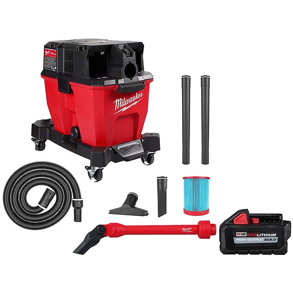 Milwaukee Tool M18 6GAL Vac + XC6.0 Battery + AIR-TIP - 0920-20, 48-11-1865, 49-90-2031