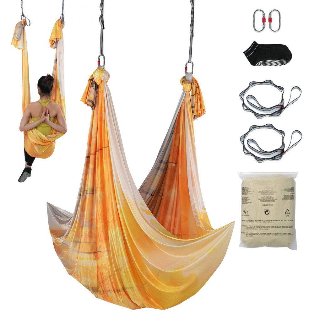 VEVOR Aerial Yoga Hammock & Swing, 5.5 Yards, Aerial Yoga Starter Kit with 100gsm Nylon Fabric, Full Rigging Hardware & Easy Set-up Guide, Antigravity Flying for All Levels Fitness Bodybuilding, Gold - DCK5X28MJBJCTCNK6V0