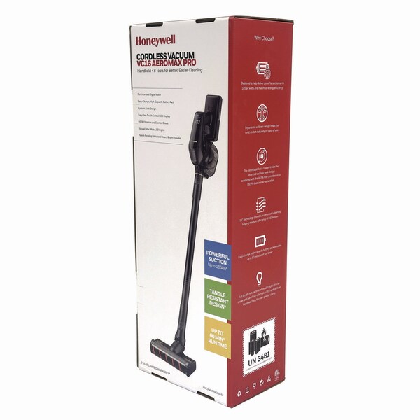 Honeywell Aeromax Pro VC16 Cordless Vacuum, 8.5'' Cleaning Path, Dark Silver - HVC16AMPSG01US