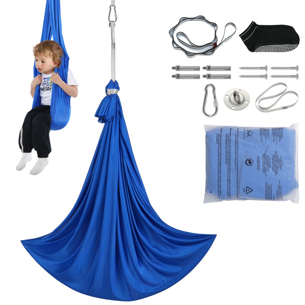 VEVOR Sensory Swing for Kids, 3.1 Yards, Therapy Swing for Children with Special Needs, Cuddle Swing Indoor Outdoor Hammock for Child & Adult with Autism, ADHD, Aspergers, Sensory Integration, Blue - DCK28X15MBLSV6O63V0