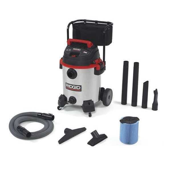 Ridgid Wet/Dry Vacuum, 16 gal., Stainless Steel, Fine Dust Filter, 187 cfm, 65 HP - 50353