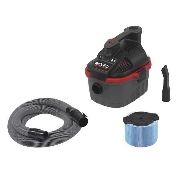 Ridgid Portable Wet/Dry Vacuum, 4 gal., Fine Dust Filter, 110 cfm, 5 HP - 50313