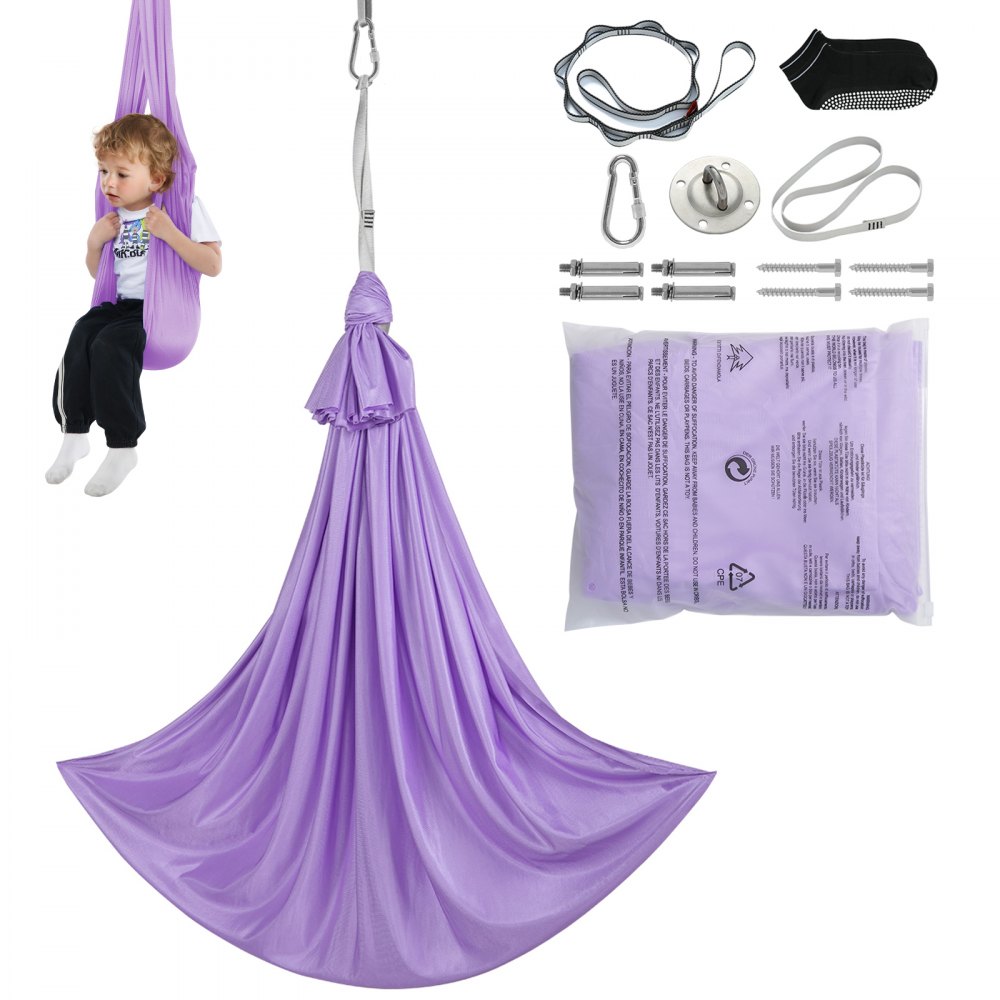 VEVOR Sensory Swing for Kids, 3.1 Yards, Therapy Swing for Children with Special Needs, Cuddle Swing Indoor Outdoor Hammock for Child & Adult with Autism, ADHD, Aspergers, Sensory Integration, Purple - DCK28X15MQZSTXUPIV0