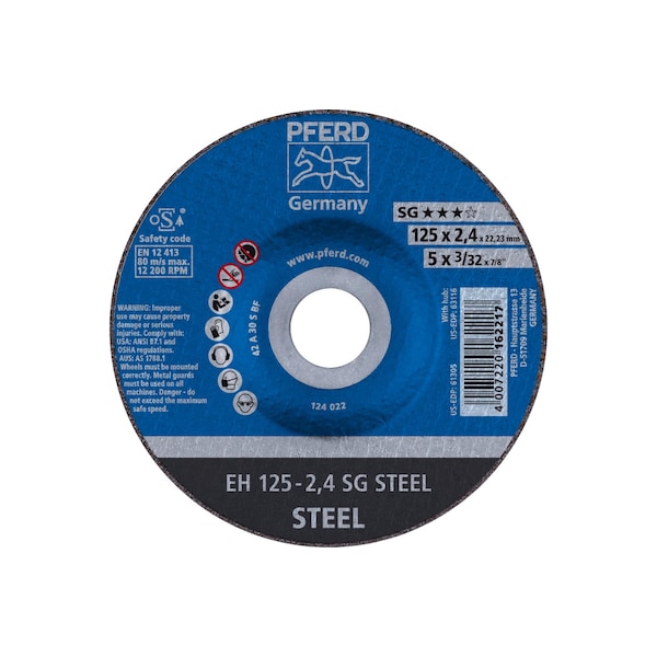 Disco de corte Pferd de 5" x 3/32", 7/8" A.H. - ACERO SG - Tipo 27 - 63105