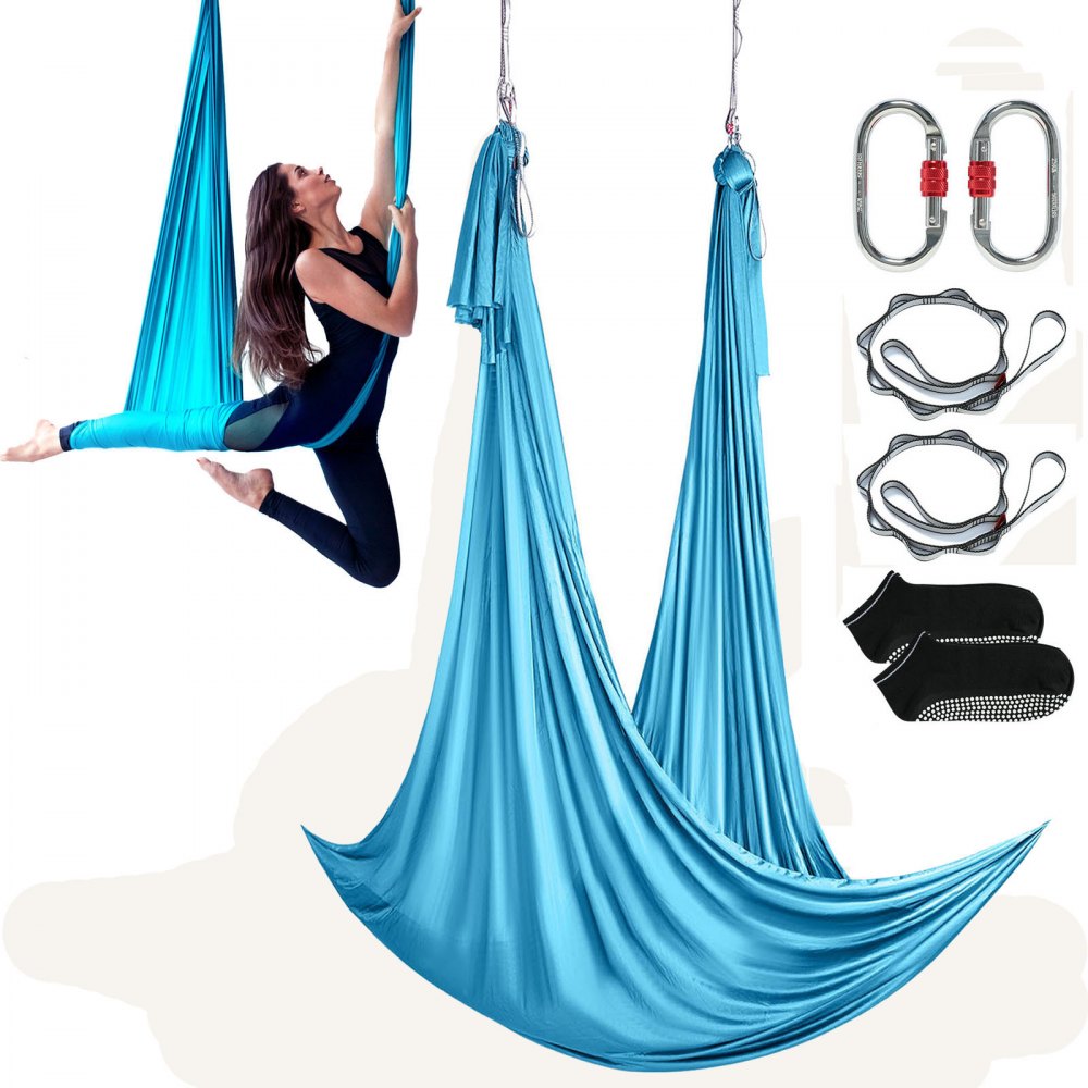 VEVOR Aerial Yoga Hammock & Swing, 5.5 Yards, Aerial Yoga Starter Kit with 100gsm Nylon Fabric, Full Rigging Hardware & Easy Set-up Guide, Antigravity Flying for All Levels Fitness Bodybuilding, Blue - DCK5X28MQZSC268B2V0
