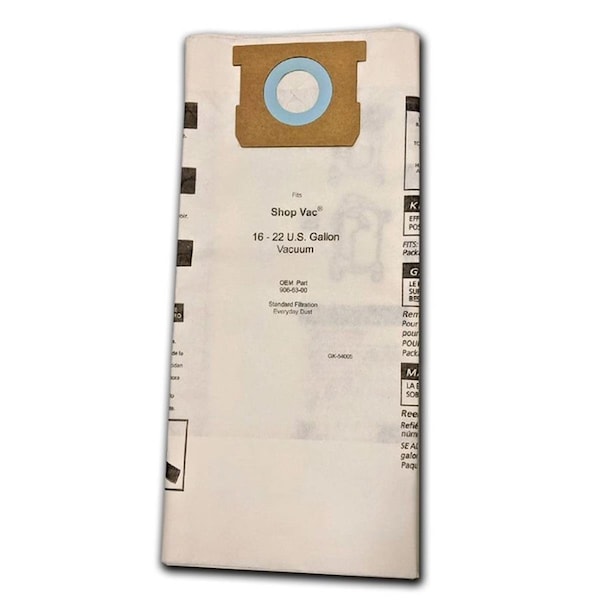 Green Klean Microplus 906-63-00 16 - 22 Gallon Medium Efficiency 540-06 Replacement Paper Filter Bag, 15PK - GR134940