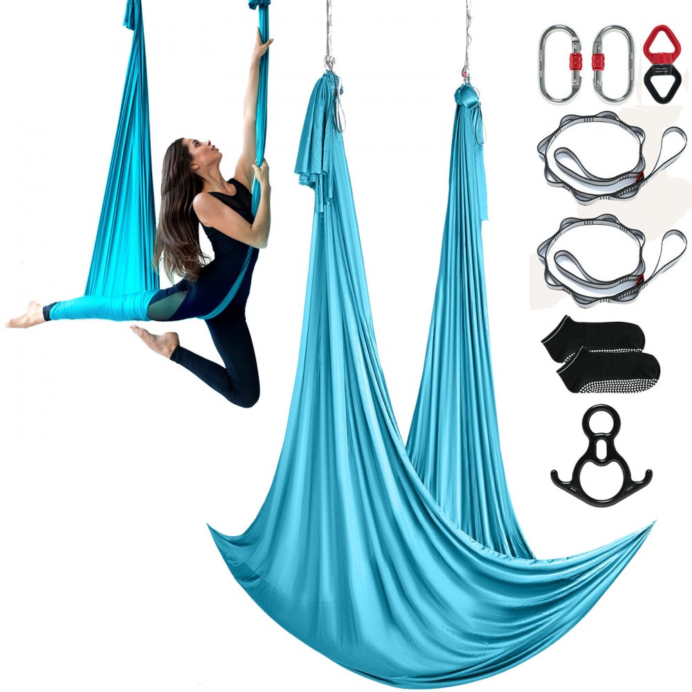 VEVOR Aerial Silk & Yoga Swing, 11 Yards, Aerial Yoga Hammock Kit with 100gsm Nylon Fabric, Full Rigging Hardware & Easy Set-up Guide, Antigravity Flying for All Levels Fitness Bodybuilding, Blue - DCK10X28MQLSMTBOTV0