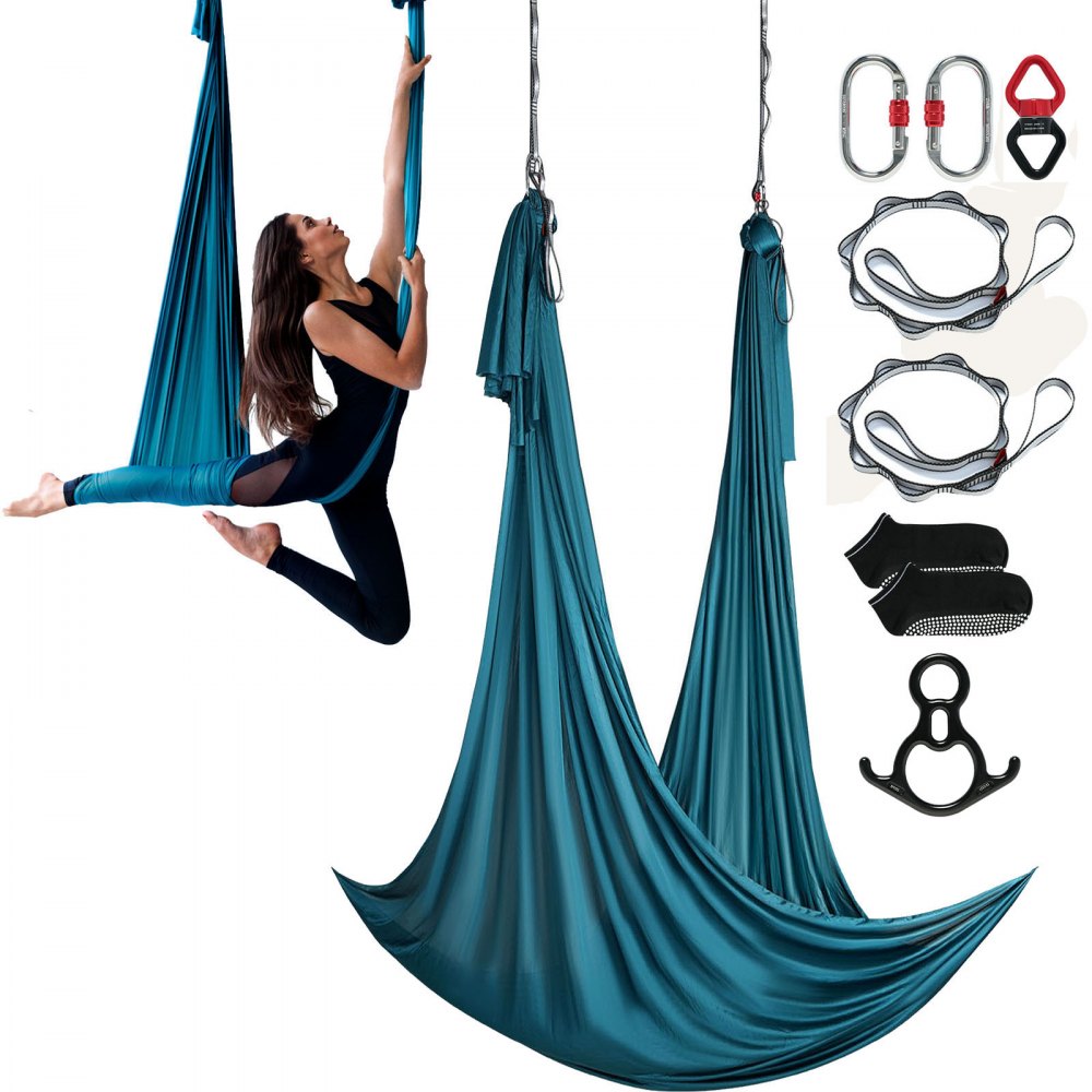 VEVOR Aerial Silk & Yoga Swing, 11 Yards, Aerial Yoga Hammock Kit with 100gsm Nylon Fabric, Full Rigging Hardware & Easy Set-up Guide, Antigravity Flying for All Levels Fitness Bodybuilding, Green - DCK10X28MMLCZSF51V0