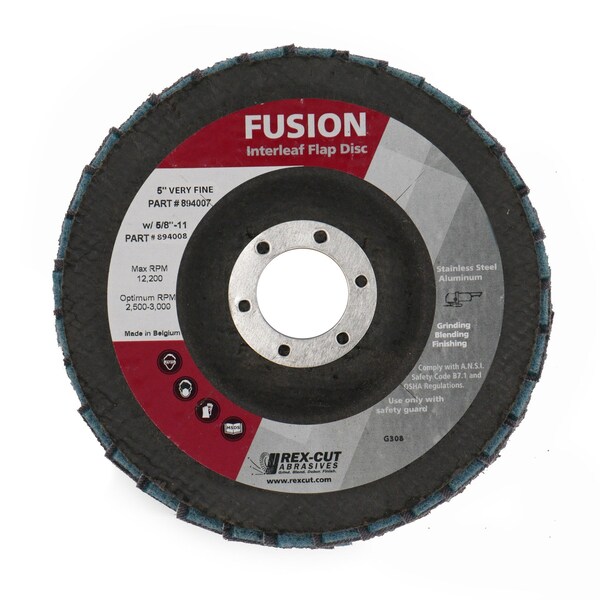Disco de aletas Fusion de Rex Cut de 5 pulgadas x 7/8 pulgadas T29 Disco de aletas Fusion Interleaf de grano medio - 894008