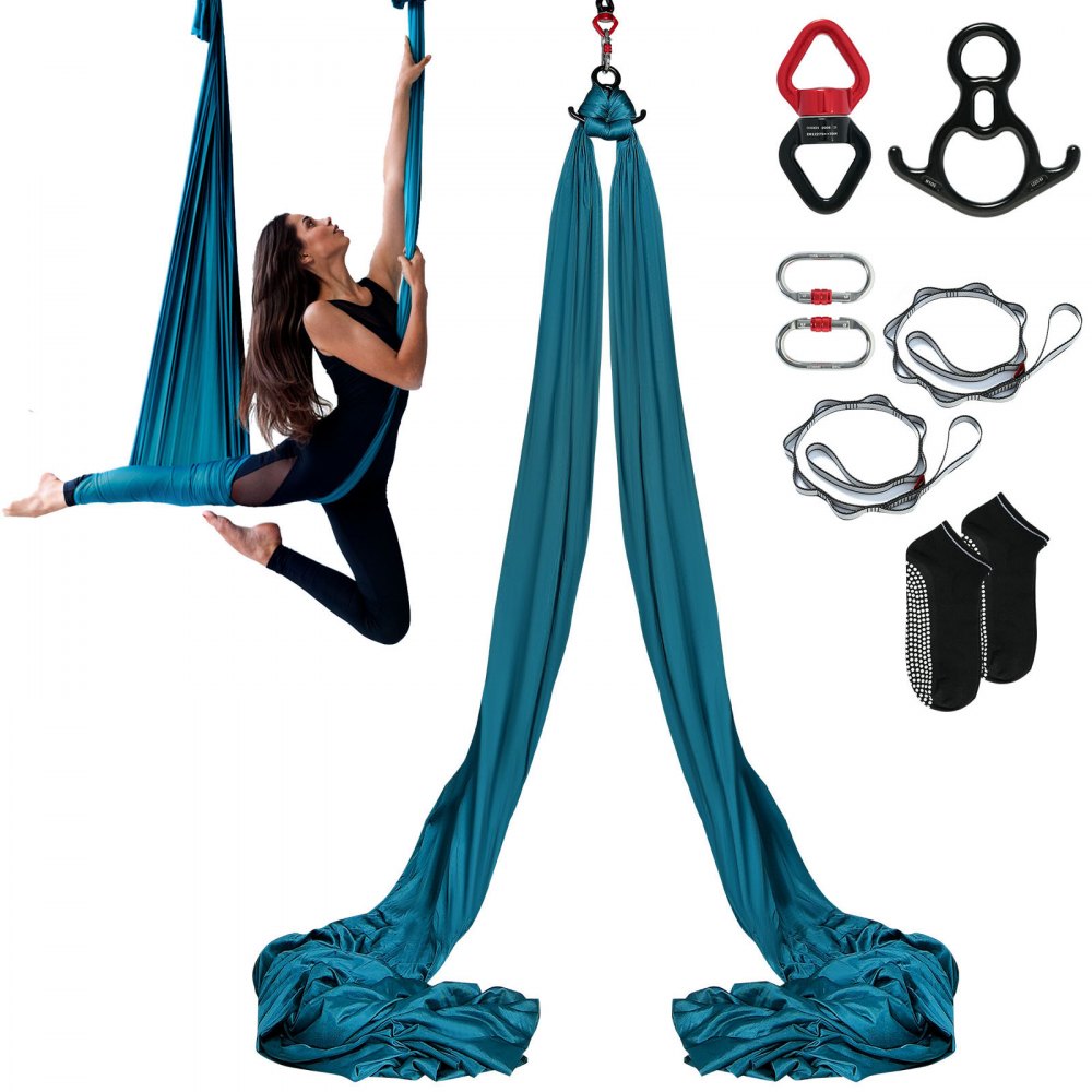 VEVOR Aerial Silk & Yoga Swing, 8.7 Yards, Aerial Yoga Hammock Kit with 100gsm Nylon Fabric, Full Rigging Hardware & Easy Set-up Guide, Antigravity Flying for All Levels Fitness Bodybuilding, Green - DCK822X28MML05J02V0