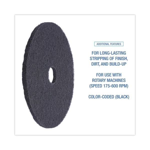 Boardwalk Stripping Floor Pads, 20" dia., Black, PK5 - BWK4020BLA