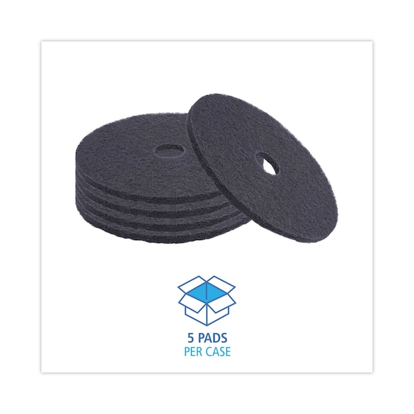 Boardwalk Stripping Floor Pads, 20" dia., Black, PK5 - BWK4020BLA