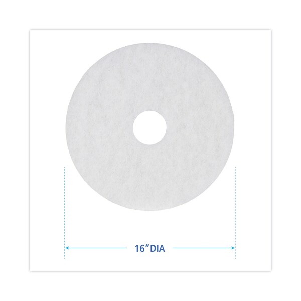 Boardwalk Polishing Floor Pads, 16" Diameter, White, PK5 - BWK4016WHI
